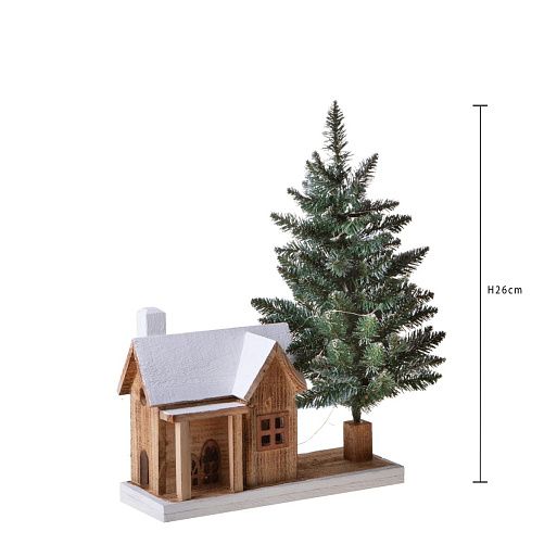 Деревянный дом с елкой 15хh26 см