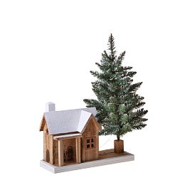 Деревянный дом с елкой 15хh26 см